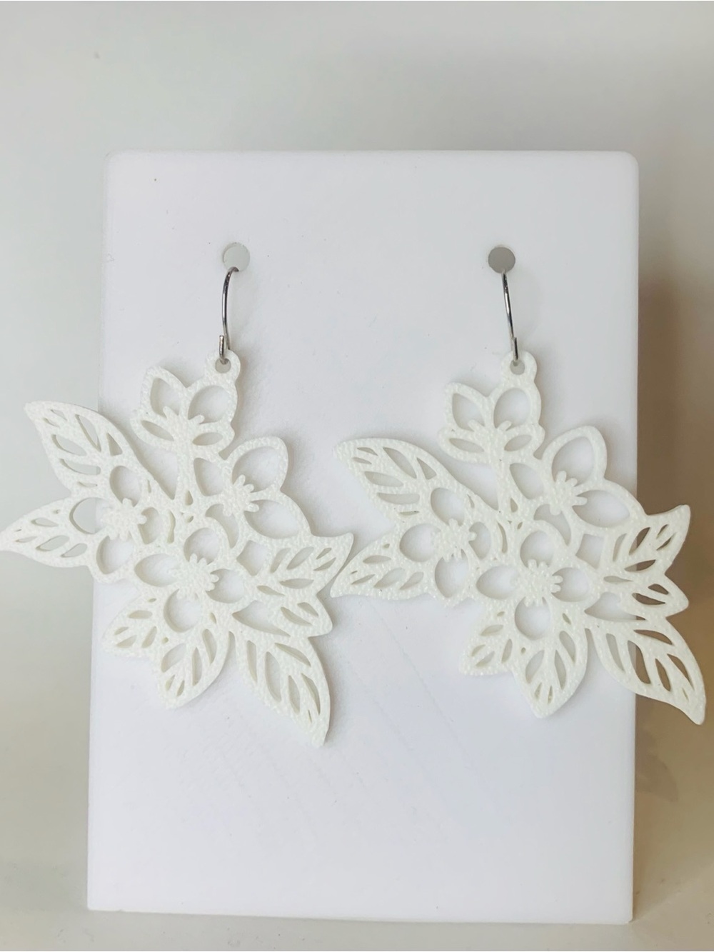 Delicate White Floral Cutout Drop Earrings - Unbranded